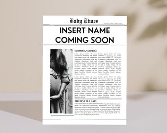 Baby Announcement Newspaper CANVA | Pregnancy Announcement Newspaper | Baby Timest | Baby Shower Newspaper Template Digital Download