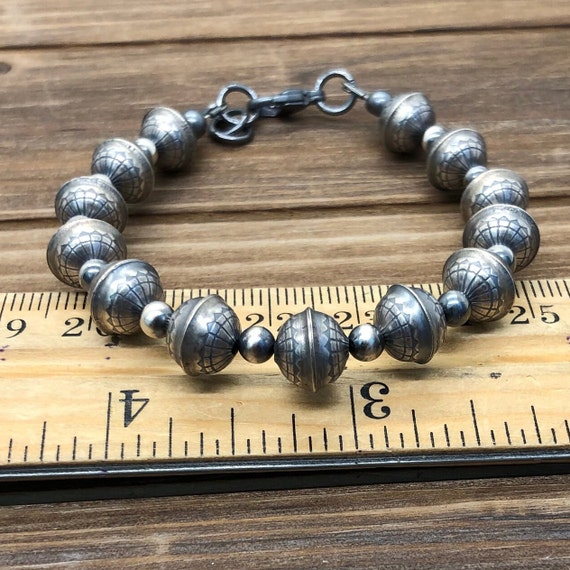 アクセサリー SILVER925 NAVAJO PEARL BRACELET Navajo Pearl Style Flower Stamped Seamed Sterling Silver Bracelet