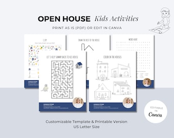 Open House Kids Activities, Printable Games Children, Real Estate Kids Activities, Kids Printable Entertainment Sheets, Canva Template & PDF