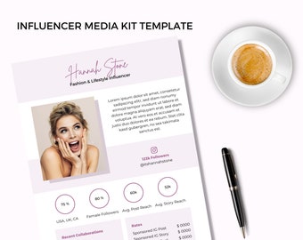 Influencer Media Kit Template | 1 Page Instagram Media Kit | Tiktok Media Kit Template | Customizable Canva Media Kit Template, Influencer