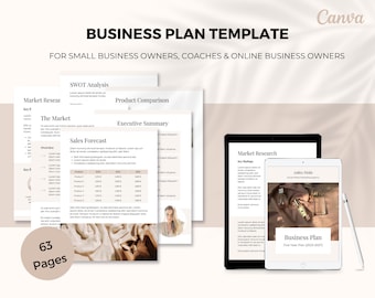 Canva Business Plan Template, Printable Business Plan for Small Business Owners, Coaches, Online Business Plan Template, Editable in Canva
