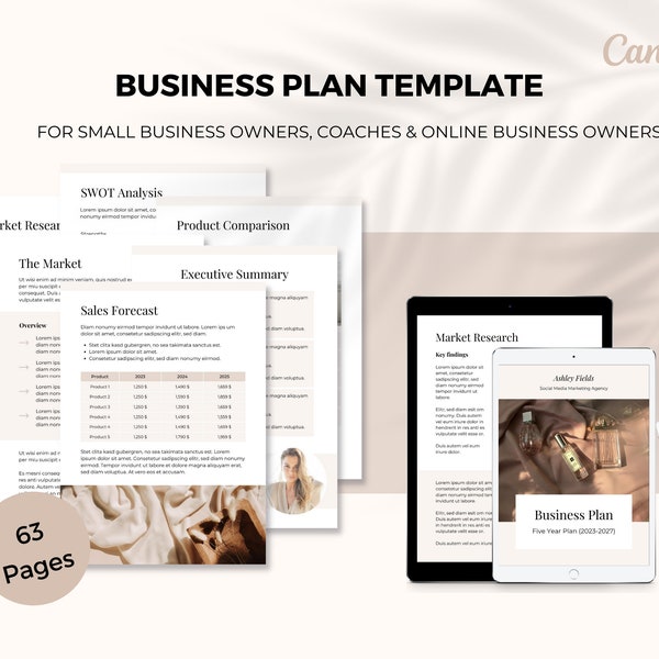 Canva Business Plan Template, Printable Business Plan for Small Business Owners, Coaches, Online Business Plan Template, Editable in Canva
