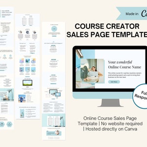 Sjabloon voor online cursusverkooppagina Canva | Verkooptrechter Canva | Website-bestemmingspaginasjabloon voor Canva | Sjabloon voor verkooppagina van cursusmaker