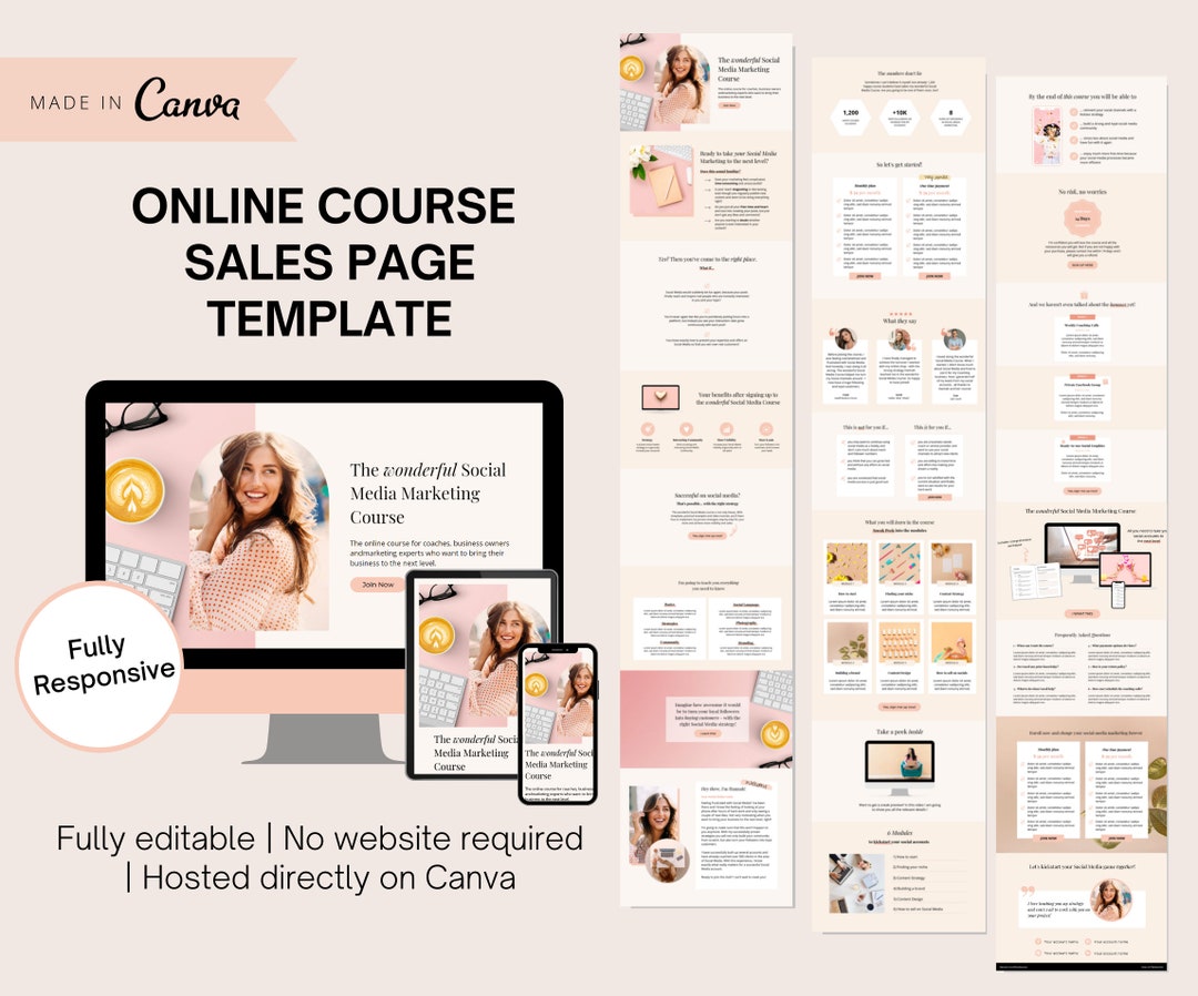 Sales Page Template Canva | Online Course Launch Template | Sales ...