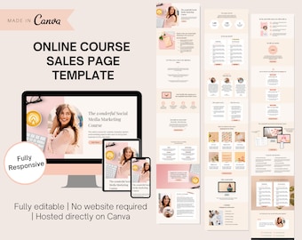 Sales Page Template Canva | Online Course Launch Template | Sales Funnel Canva | Website Landing Page Template for Canva | Course Creator