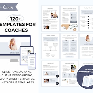 120+ Canva Coach Template Bundle | Coaching Client Onboarding & Offboading | Coaching Client Worksheet Templates | Instagram Templates Coach