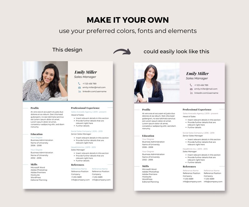 Modern Resume Template for Canva | Resume Template With CV and Cover ...