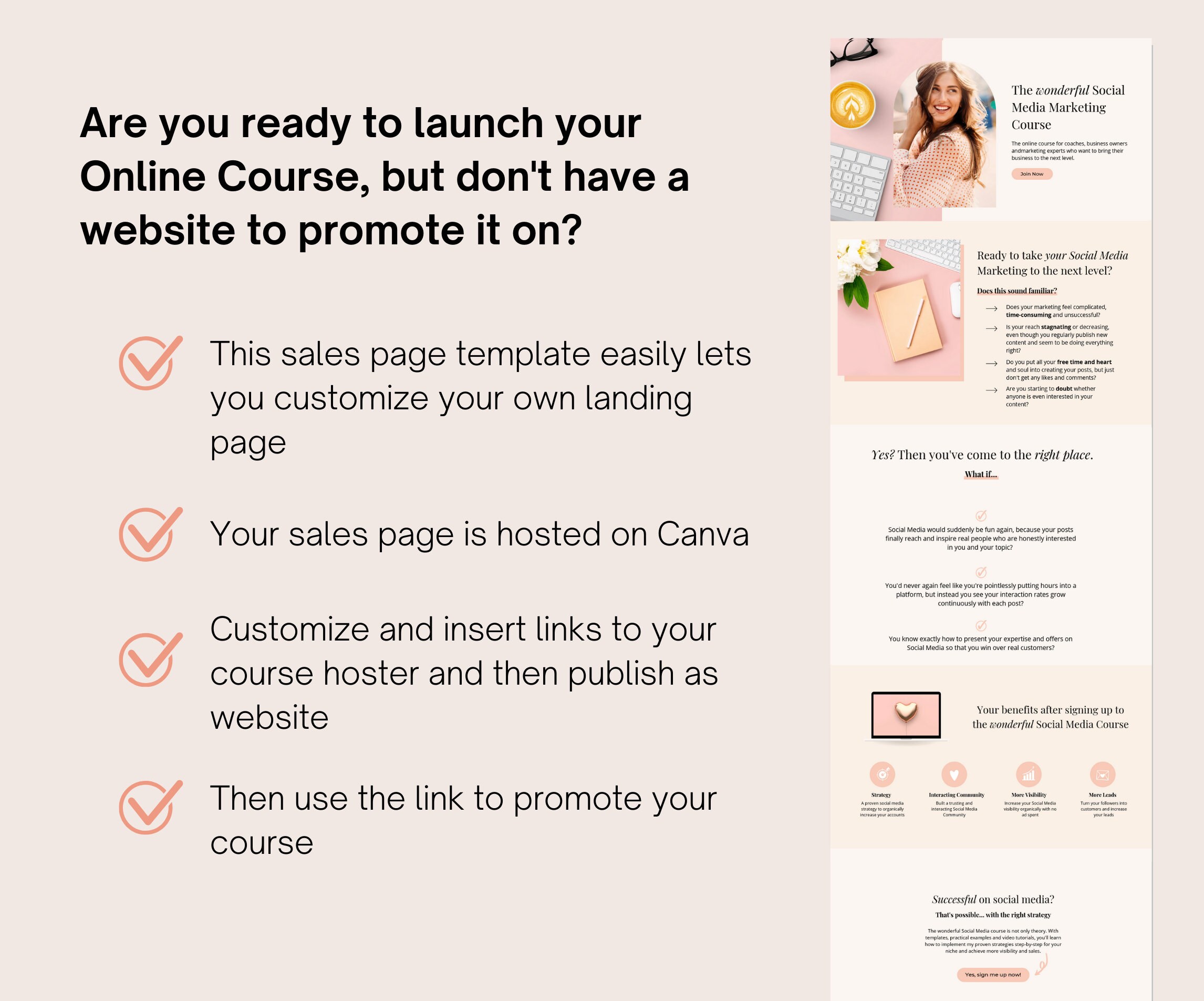 Sales Page Template Canva | Online Course Launch Template | Sales ...