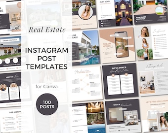 Instagram Templates Real Estate, 100 Realtor Instagram Post Templates, Real Estate Agent Instagram Templates, Customizable in Canva, Realtor
