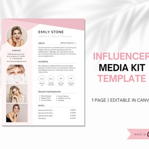 Influencer Media Kit Template Canva | 1 Page Media Kit | Instagram Influencer Media Kit | Editable Press Kit, Media Kit Content Creator