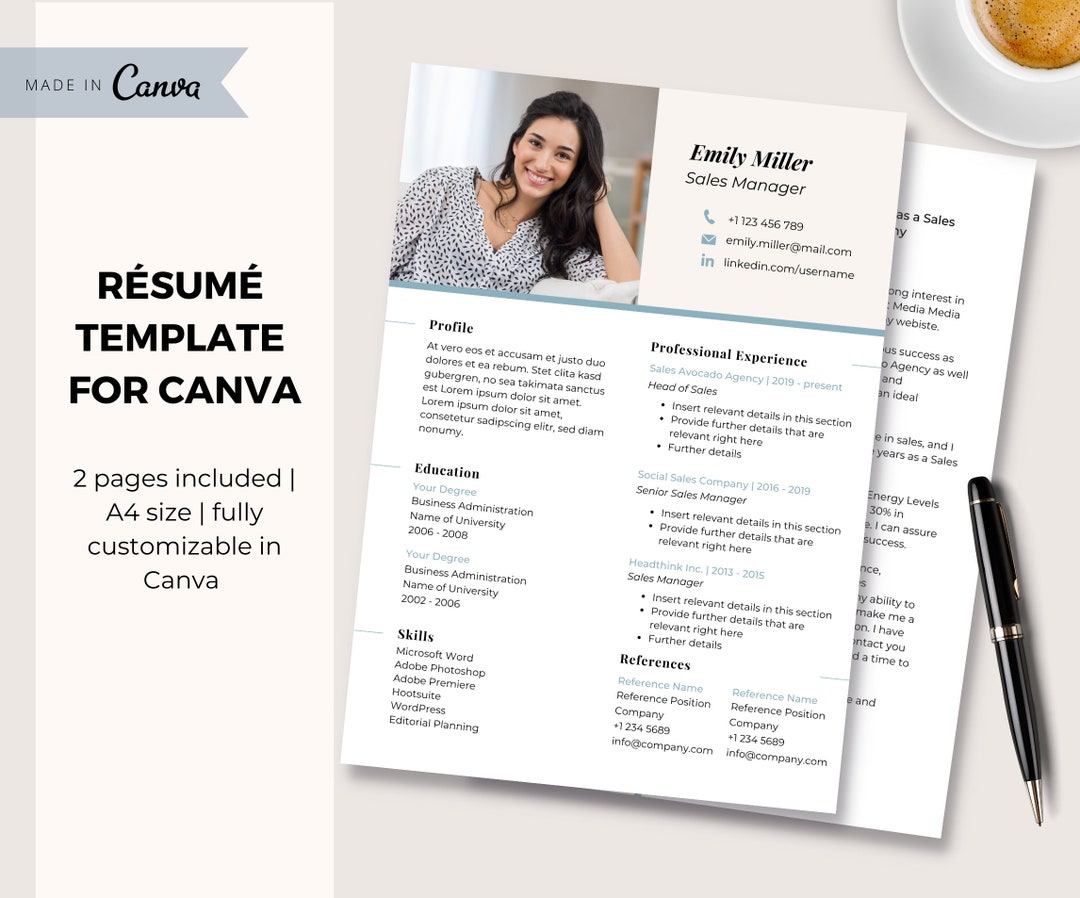 Modern Resume Template for Canva | Resume Template With CV and Cover ...
