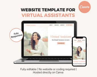 Plantilla de sitio web para asistente virtual | Proveedor de plantillas de sitios web Canva | Asistente virtual | Responsivo y totalmente personalizable