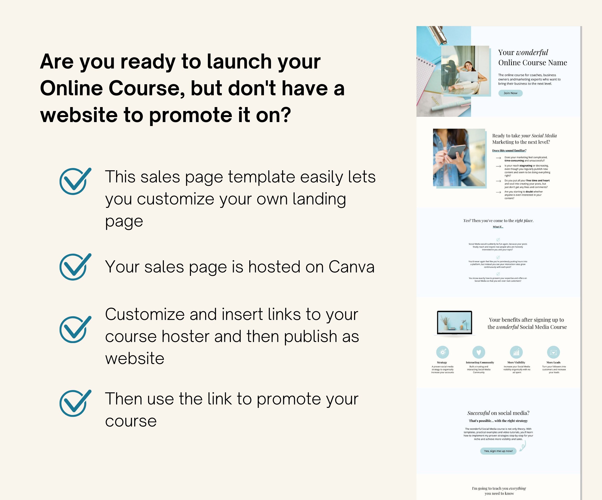 Online Course Sales Page Template Canva Sales Funnel Canva Website ...