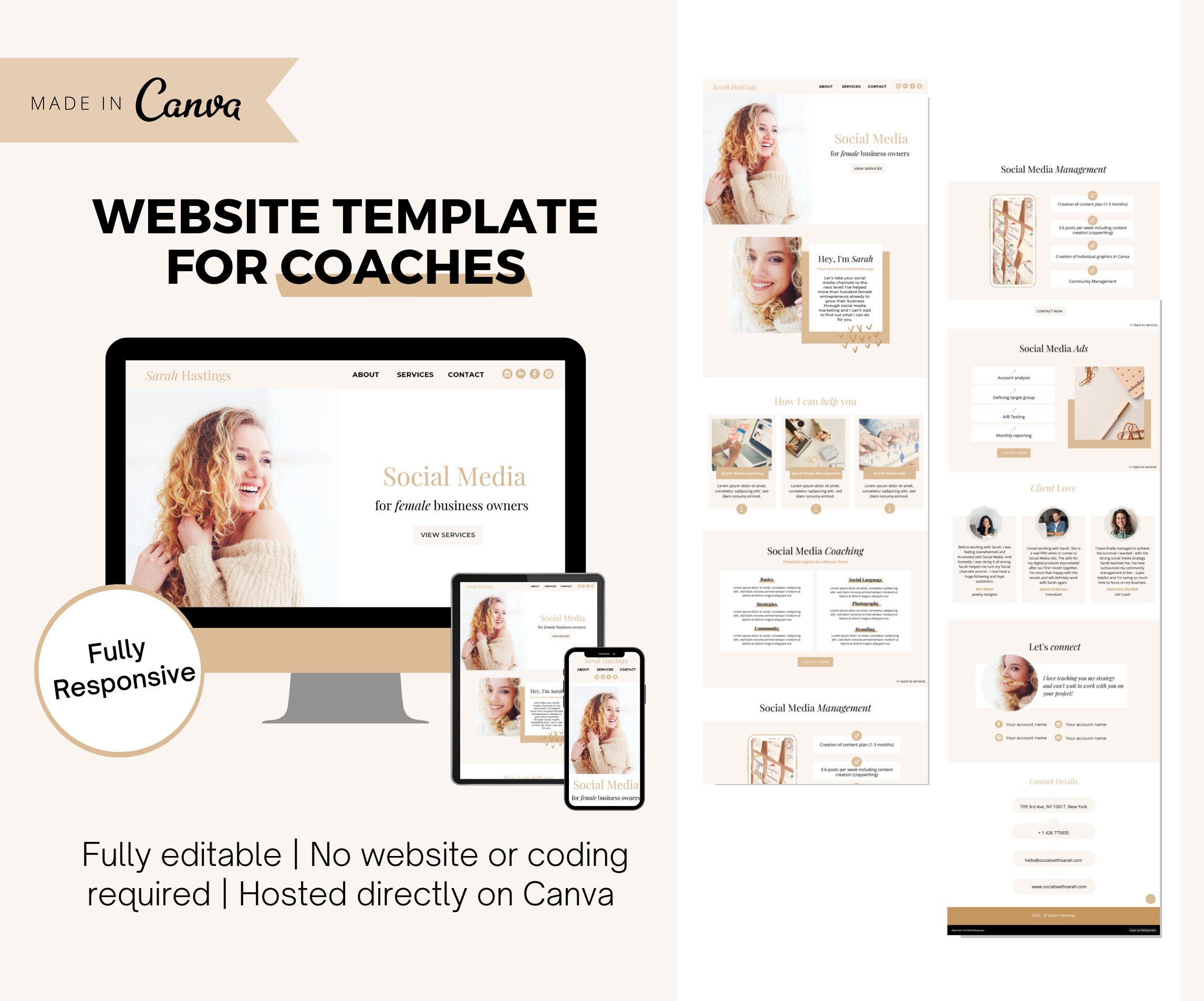 Coach Website Template | Canva Website Template for Coaches | Landing ...