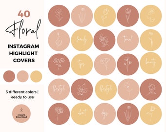 40 Instagram Highlight Covers, Floral Instagram Highlights, Botanical Highlight Covers, Earthy tones IG Icons, Neutral IG Highlights Floral