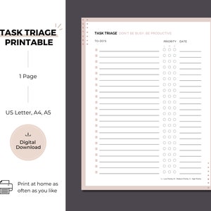 Task Triage Brain Dump Printable, Task Tracker, To Do List Printable, Task Checklist, Business Task Triage, Digital Download, Printable PDF