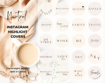Neutral Minimal Instagram Highlight Covers | Instagram Highlights Editable | Aesthetic Instragram Highlights | Use directly or edit in Canva