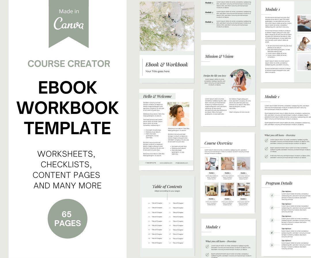 Workbook Template for Canva | Ebook Template Canva | 65 Pages Ebook ...