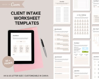 Coaching Worksheet Templates Canva | Client Intake Forms Template | Coaching Client Worksheets | Client Intake Canva Template | US Letter&A4