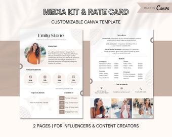 2 Page Media Kit Canva Template, Instagram, TikTok, Influencer, TikTok, Content Creator, YouTube Media Kit, Rate Card Template, Canva