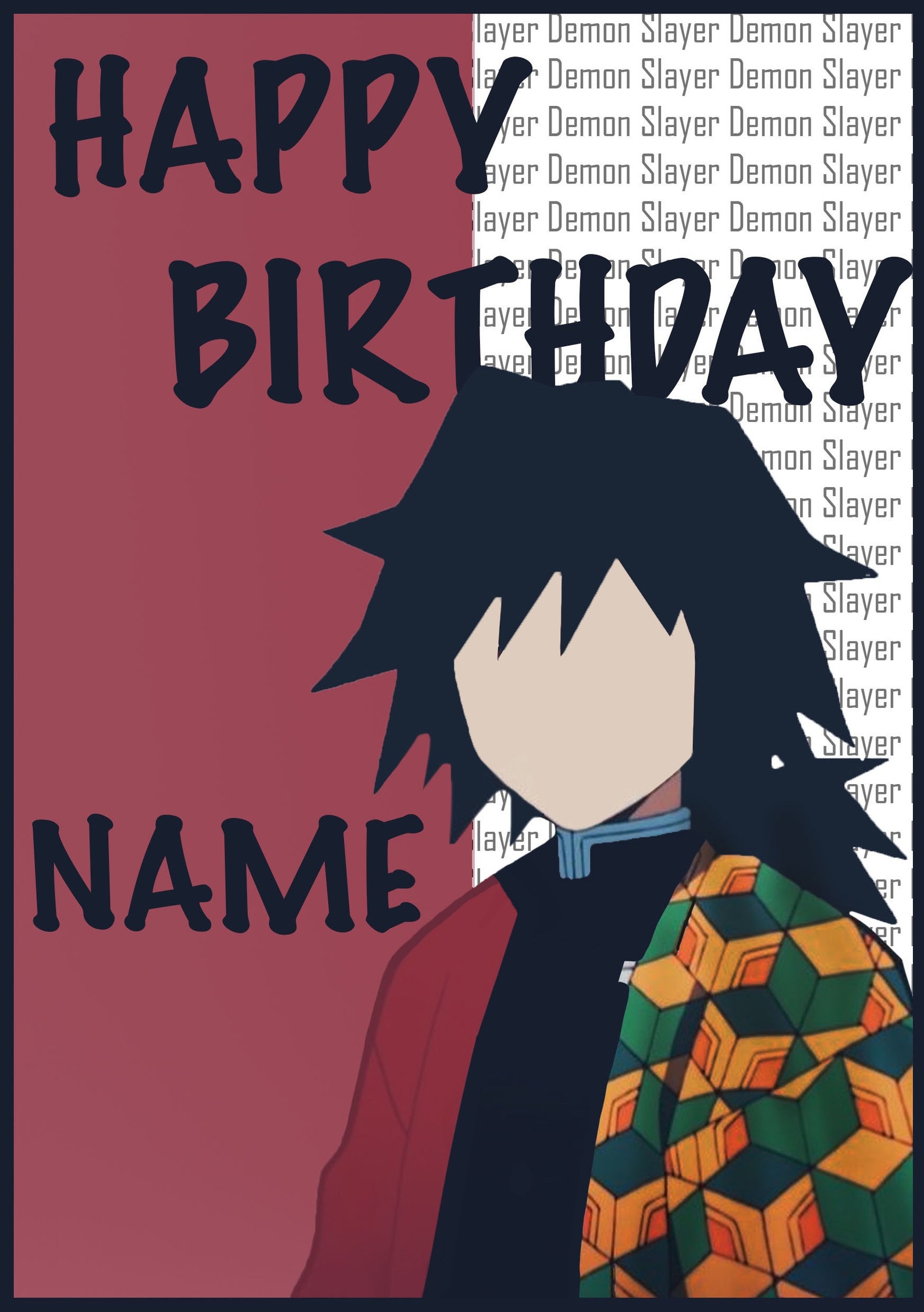 DIGITAL Demon Slayer Giyu Tomioka Birthday Card/ Personalised | Etsy