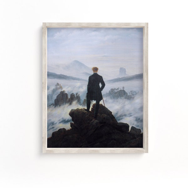 Wanderer above the Sea of Fog Poster Print Painting by Caspar David Friedrich, Mountaineer in a Misty Landscape,Wall Art Decor