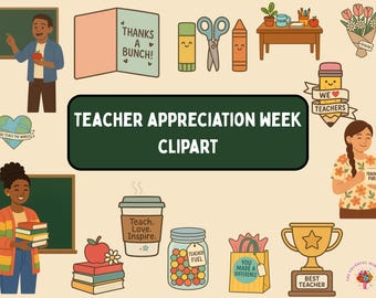 Teacher Appreciation Clipart | Diverse Teachers | Cute Teacher PNGs | School Supplies | Thank You Teacher Graphics
