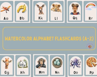 Flashcards met aquarelalfabet (A-Z)