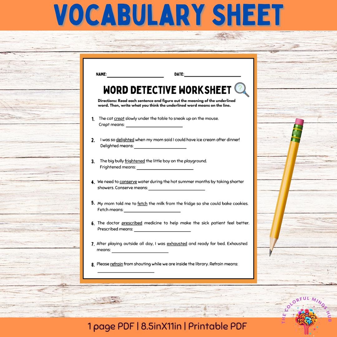 Word Detective Worksheet Vocabulary Etsy