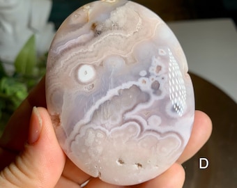 Pink Flower Agate Palm Stone – Madagascar Crystal, Floral Pattern Healing Stone
