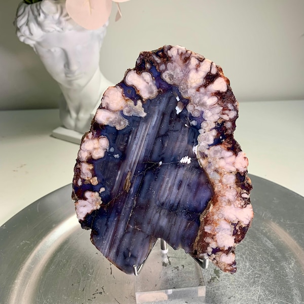 Blue Flower Agate Slice – Natural Crystal for Chakra Healing