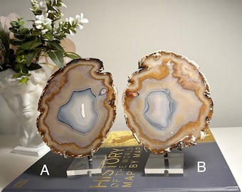 Polished Brazilian Agate Slice – Natural Banding, Crystal Decor