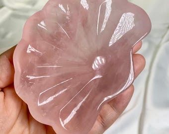 Rose Quartz Shell Plate: Carved Stone Dish for Love and Healing
