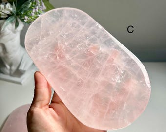 Polished Rose Quartz Display Plate – Hand-Polished Crystal Tray for Jewelry, Rituals