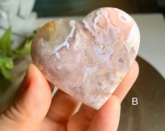 Pink Flower Agate Heart – Chakra Balancing Crystal from Madagascar