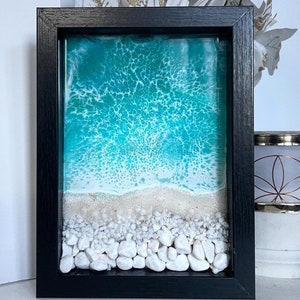 Framed 3D, Ocean Beach Wave, Shadow Box, Sand Beach Art, Resin Ocean Art