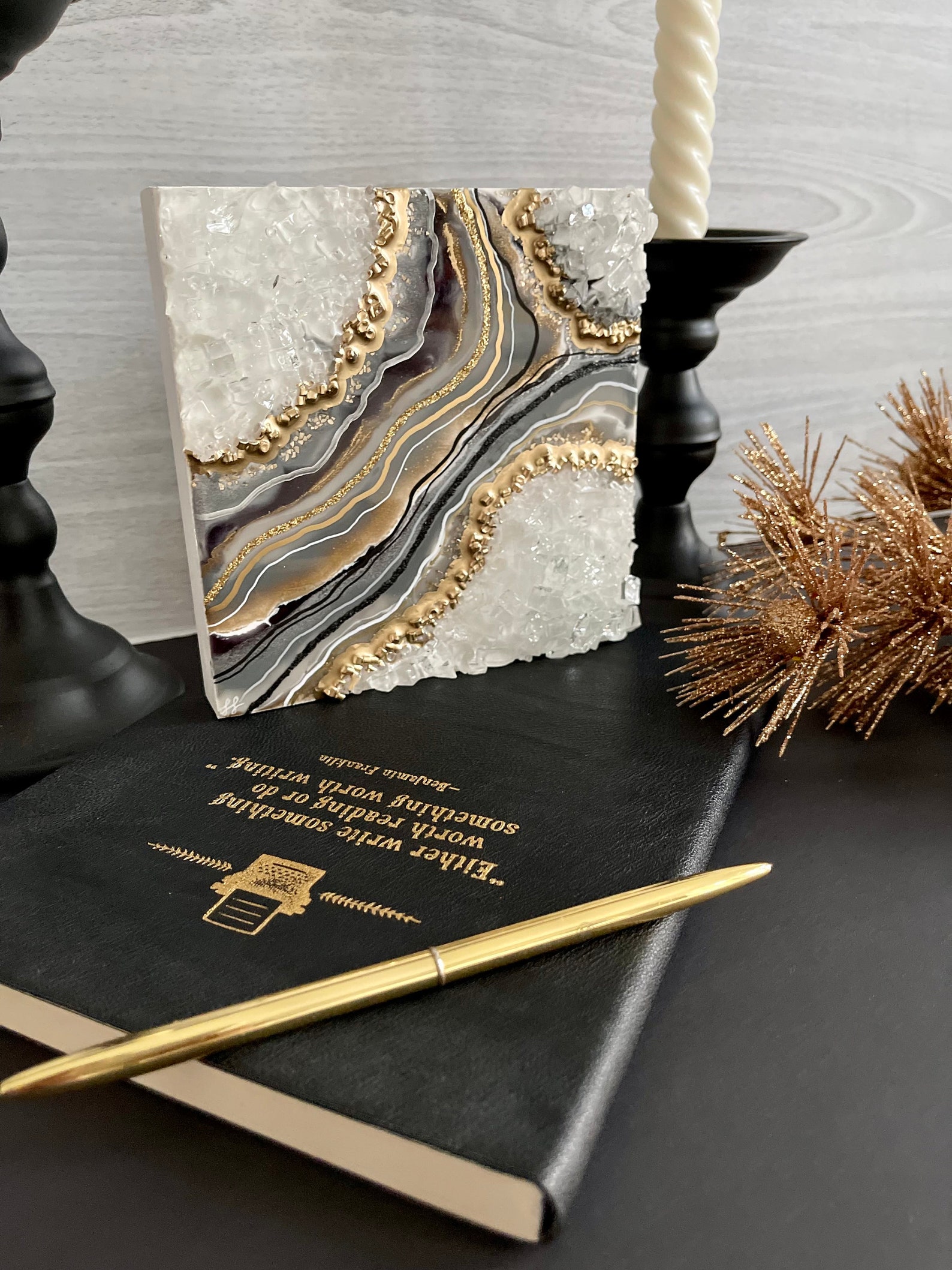 Resin Geode Art Black and Grey Gold Geode Wall Art 3D Geode Etsy