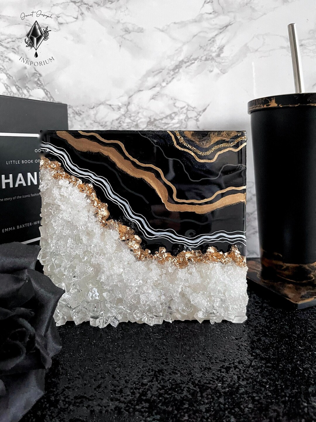 Resin Geode Art, Black Gold Geode Wall Art, 3D Geode, Crystal Geode Art