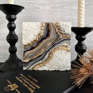 Resin Geode Art, Black and Grey, Gold Geode Wall Art, 3D Geode Painting, Crystal Geode Art, Geode Wall Decor, Luxury Wall Hanging, Geode Art