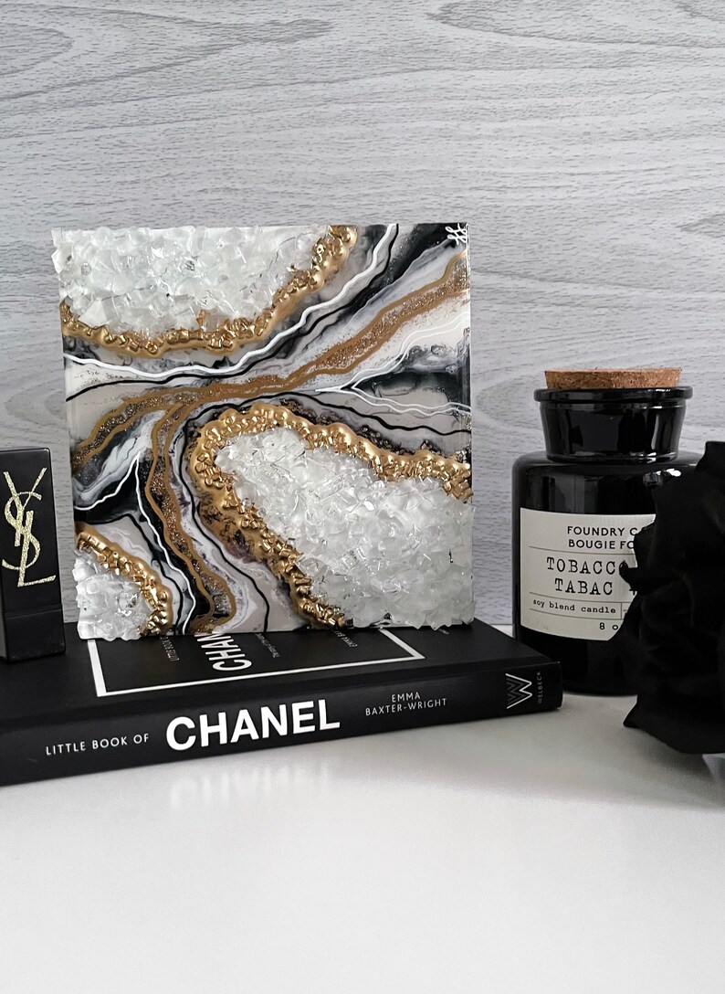 Resin Geode Art Black and Grey White and Gold Geode Wall Etsy