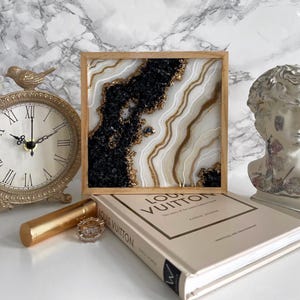 Unique Resin Geode Art, Black White Gold Geode Wall Art, Framed 3D Geode, Crystal Geode Art, Geode Wall Decor, Luxury Geode Art, Home Decor