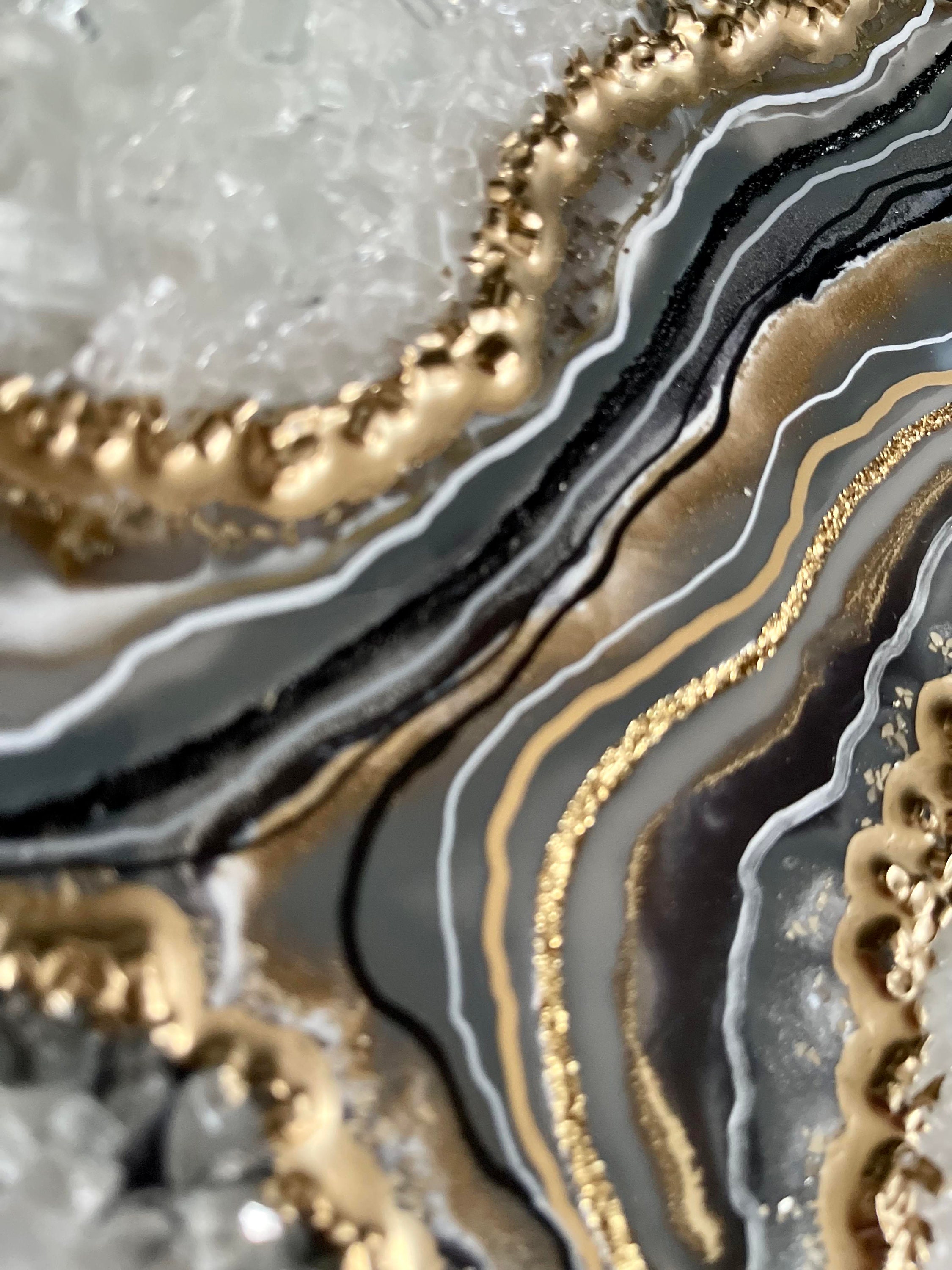 Resin Geode Art Black and Grey Gold Geode Wall Art 3D Geode Etsy