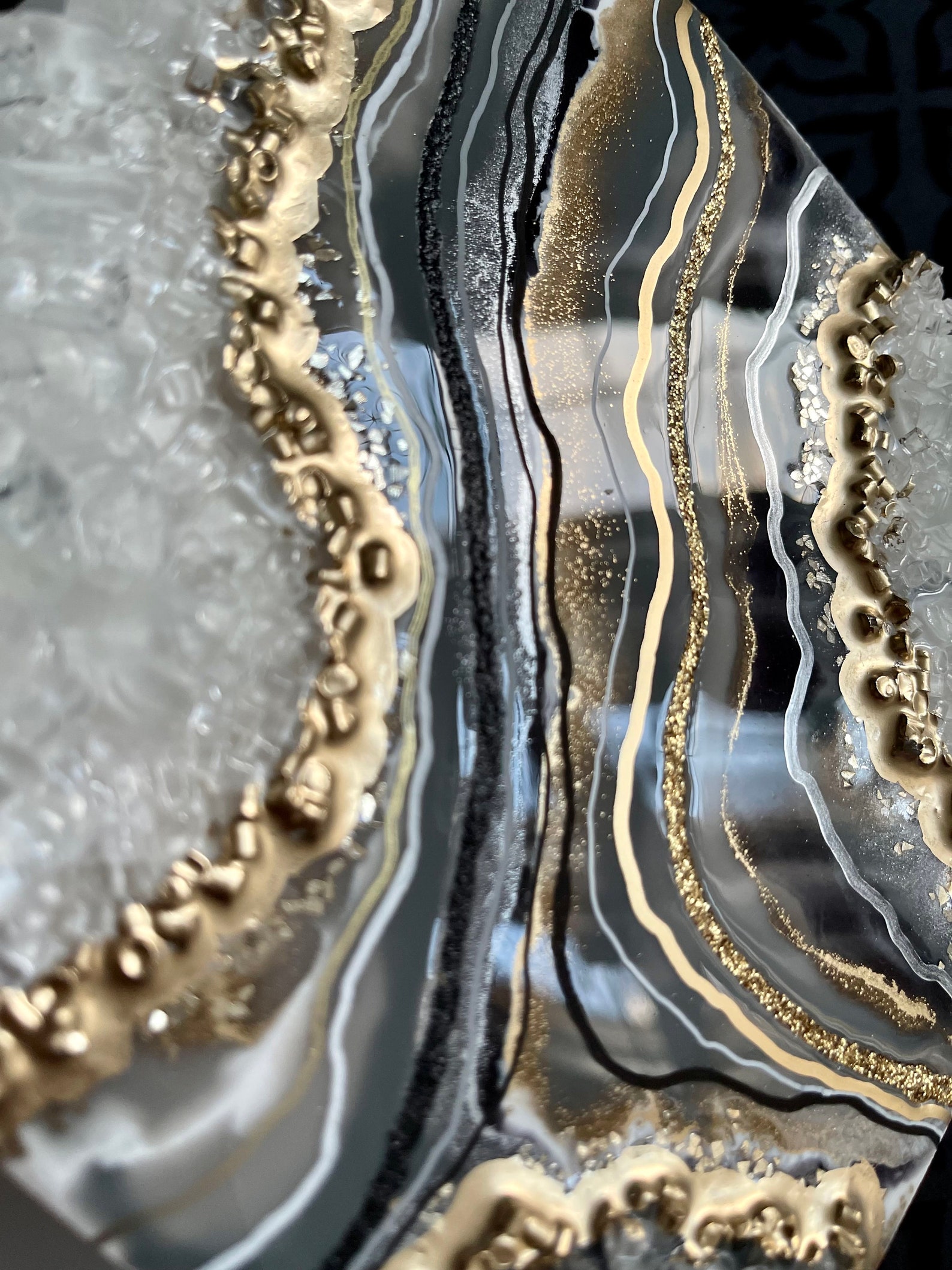 Resin Geode Art Black and Grey Gold Geode Wall Art 3D Geode Etsy