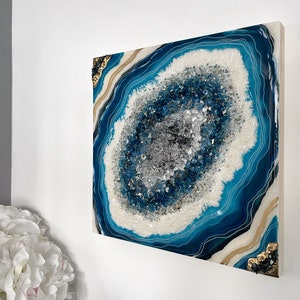 Resin Geode Art, Blue Gold Geode Wall Art, 3D Geode, Crystal Geode Art ...