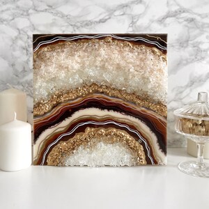 Resin Geode Art, Brown Gold Geode Wall Art, 3D Geode, Crystal Geode Art, Geode Wall Decor, Luxury Geode Art, Home Decor, Earth Tones, White