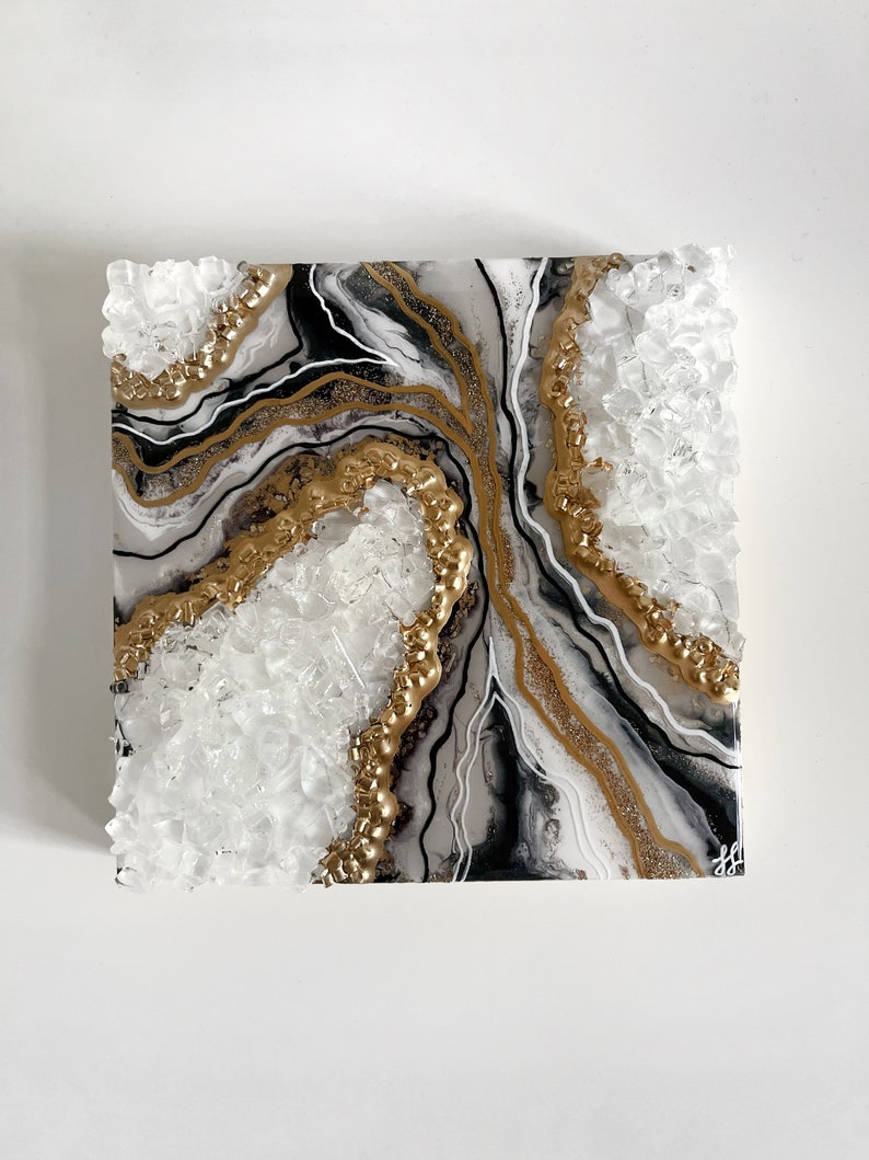 Resin Geode Art Black and Grey White and Gold Geode Wall Etsy