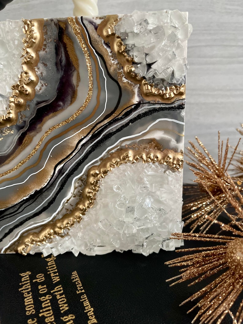 Resin Geode Art Black and Grey Gold Geode Wall Art 3D Geode Etsy