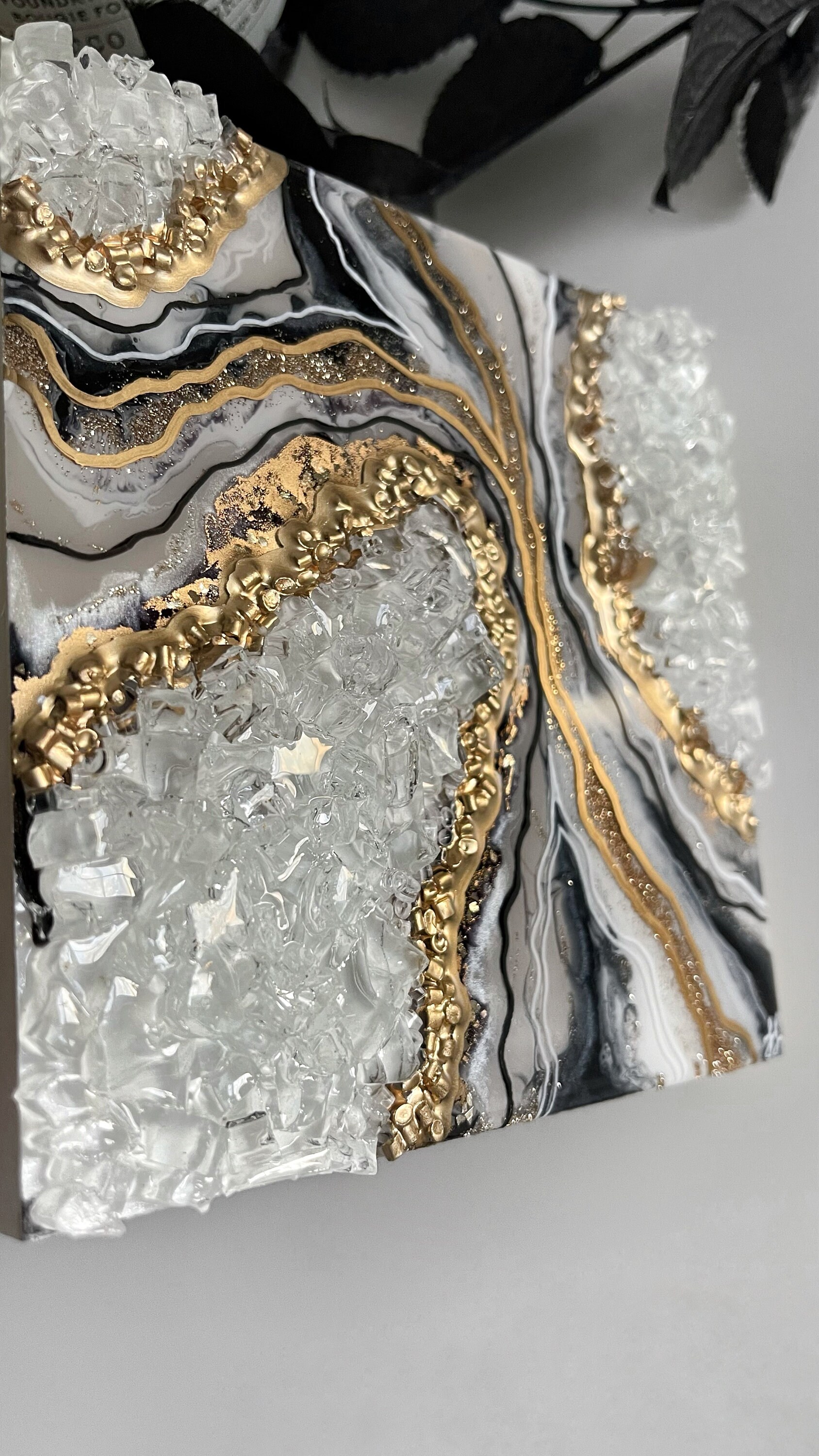 Resin Geode Art Black and Grey White and Gold Geode Wall Etsy Canada