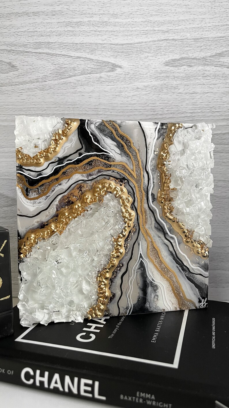 Resin Geode Art Black and Grey White and Gold Geode Wall Etsy