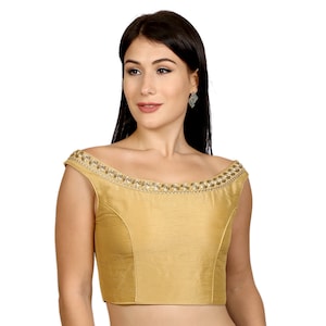 Boat neck Saree Blouse, Dupion Silk Saree Blouse with Embroidery, Sleeveless Saree Blouse for Women Readymade, Ready to Wear Sari Blouse